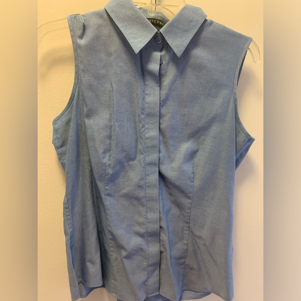 Blue collared sleeveless button down